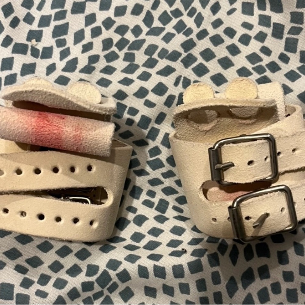 Cream Leather Wrist Straps with Buckles